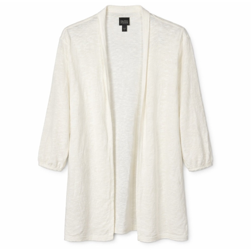 Eileen Fisher Linen Blend Cardigan XL Cream Open Front Lightweight
